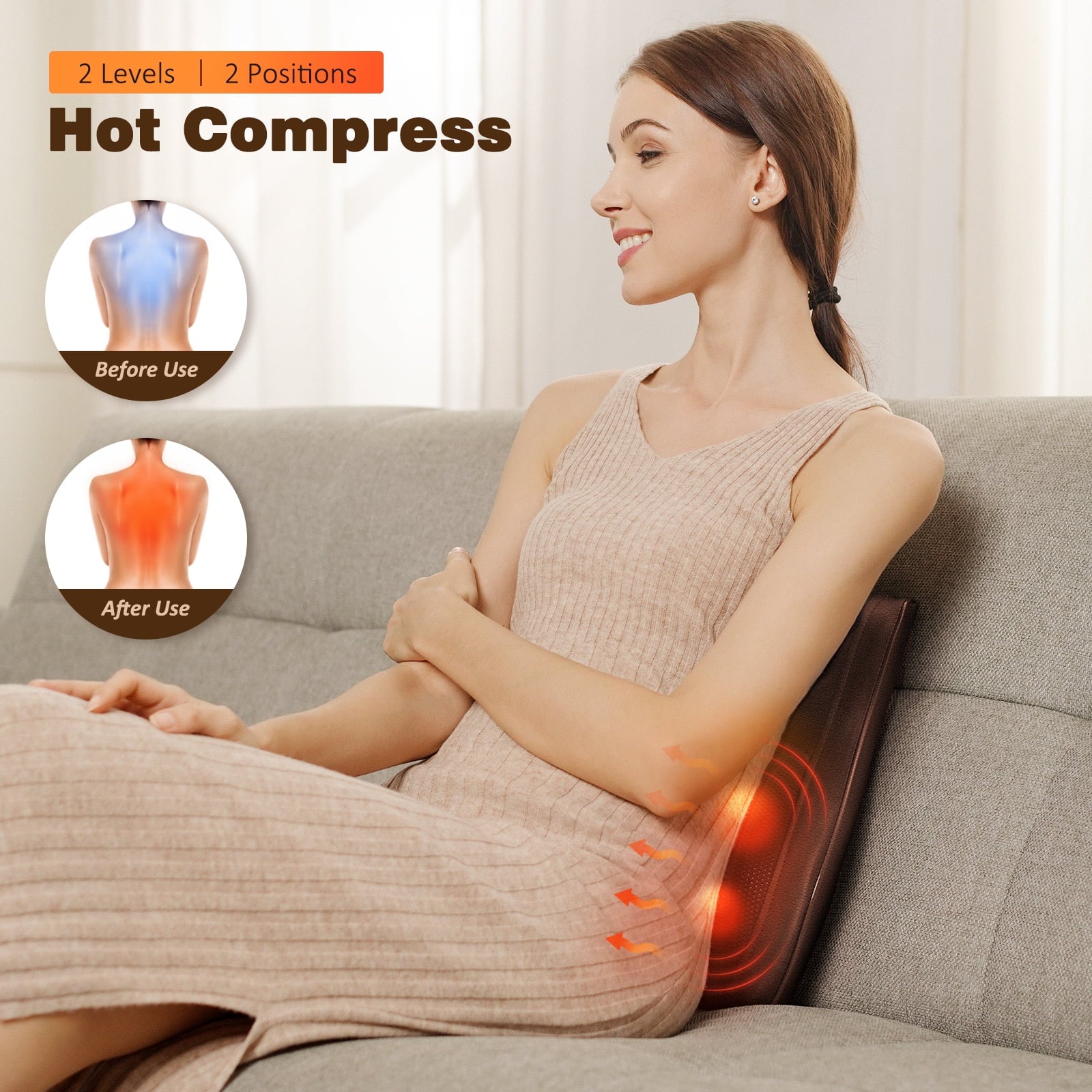Neck & Back Massager with Heat, 3D Deep-Kneading Shiatsu Pillow, Brown — Gift for Mom & Dad