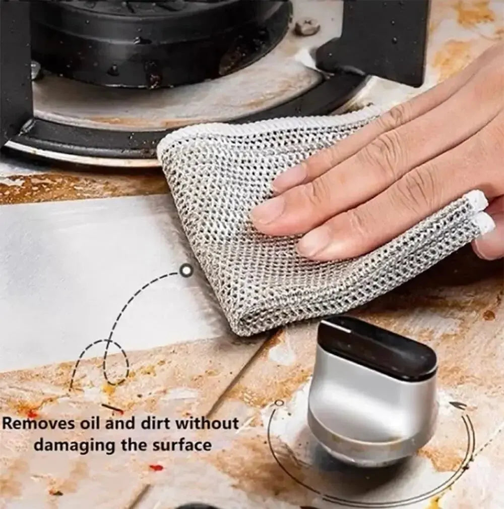 10Pcs Magic Dishcloth Silver Wire Cleaning Kitchen Cloth Thickened Microfiber Wash Towel Built-In Sponge Steel Wire Ball Rag