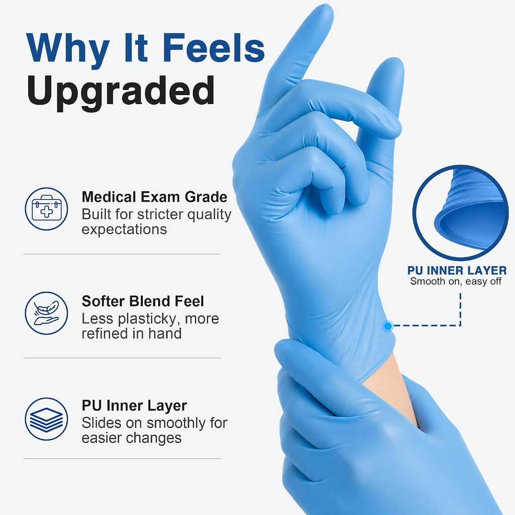Medical Nitrile/Vinyl Blend Exam Gloves, Black Disposable