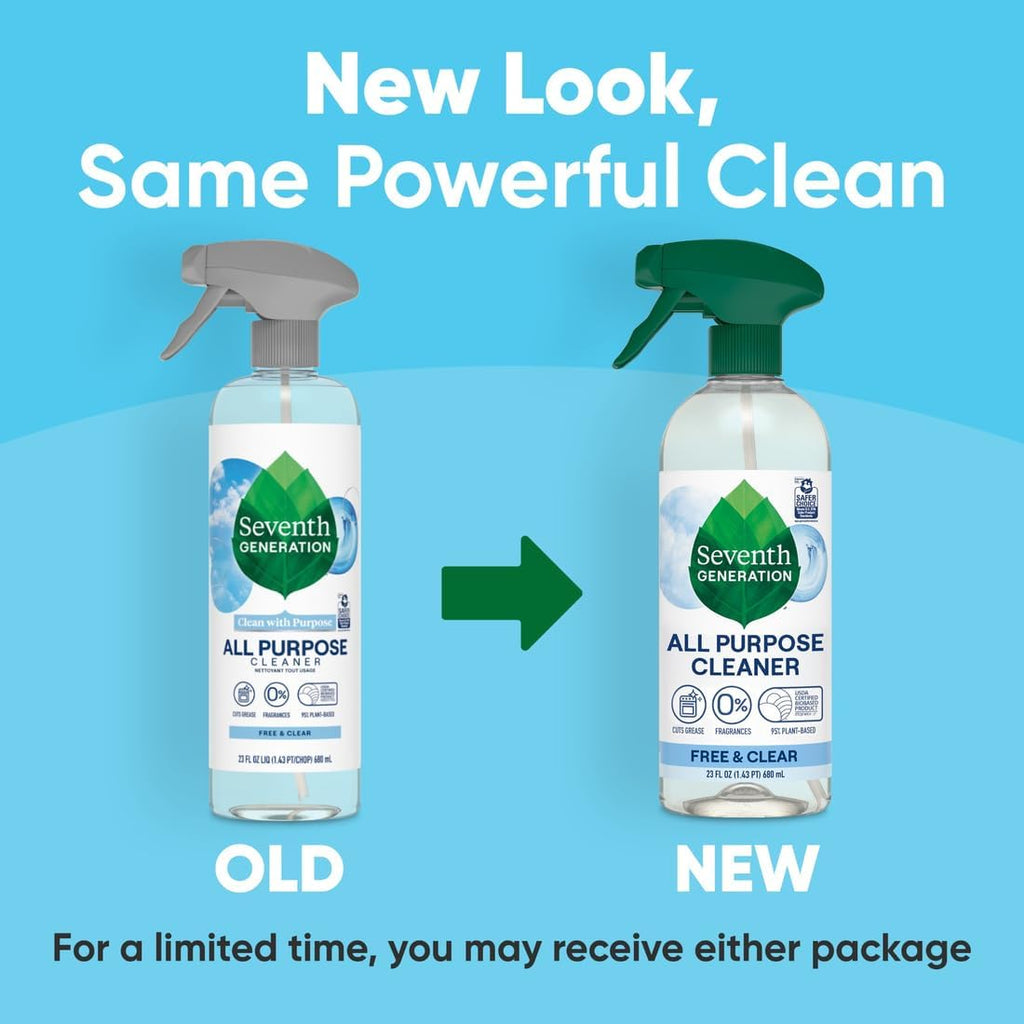 Seventh Generation All Purpose Cleaner, Free & Clear, 23 Oz, Pack of 4, Plant-Based Cleaning Spray, Cuts Grease & Grime, No Fragrance or Vocs, Safe for Kids & Pets, Works on Glass, Sealed Wood & More