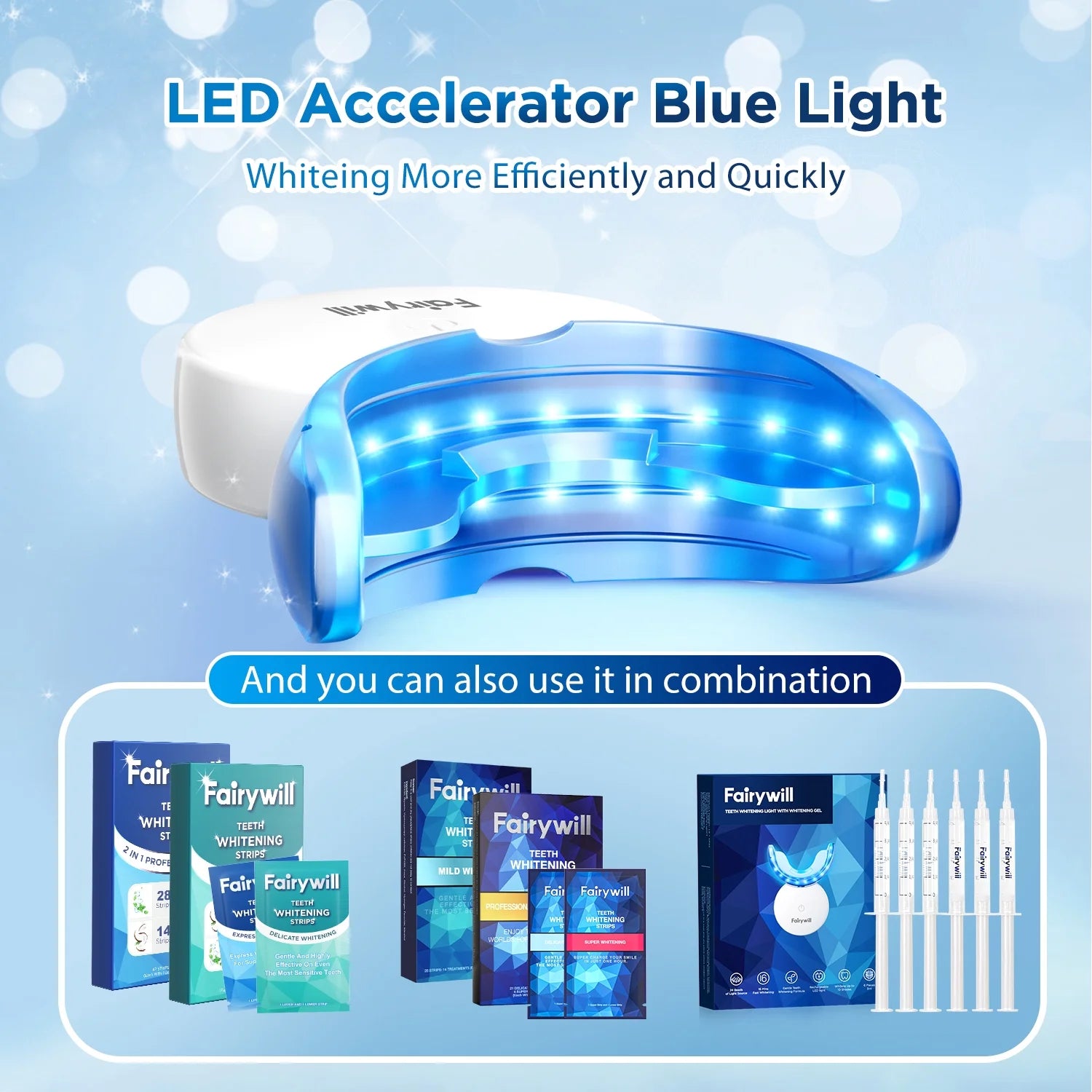 LED Teeth Whitening Strips Kit for Sensitive Teeth - 28 White Strips + 24 Blue Light Accelerator, 20Min Rapid White At-Home Dental Care for Smoking & Coffee Stains