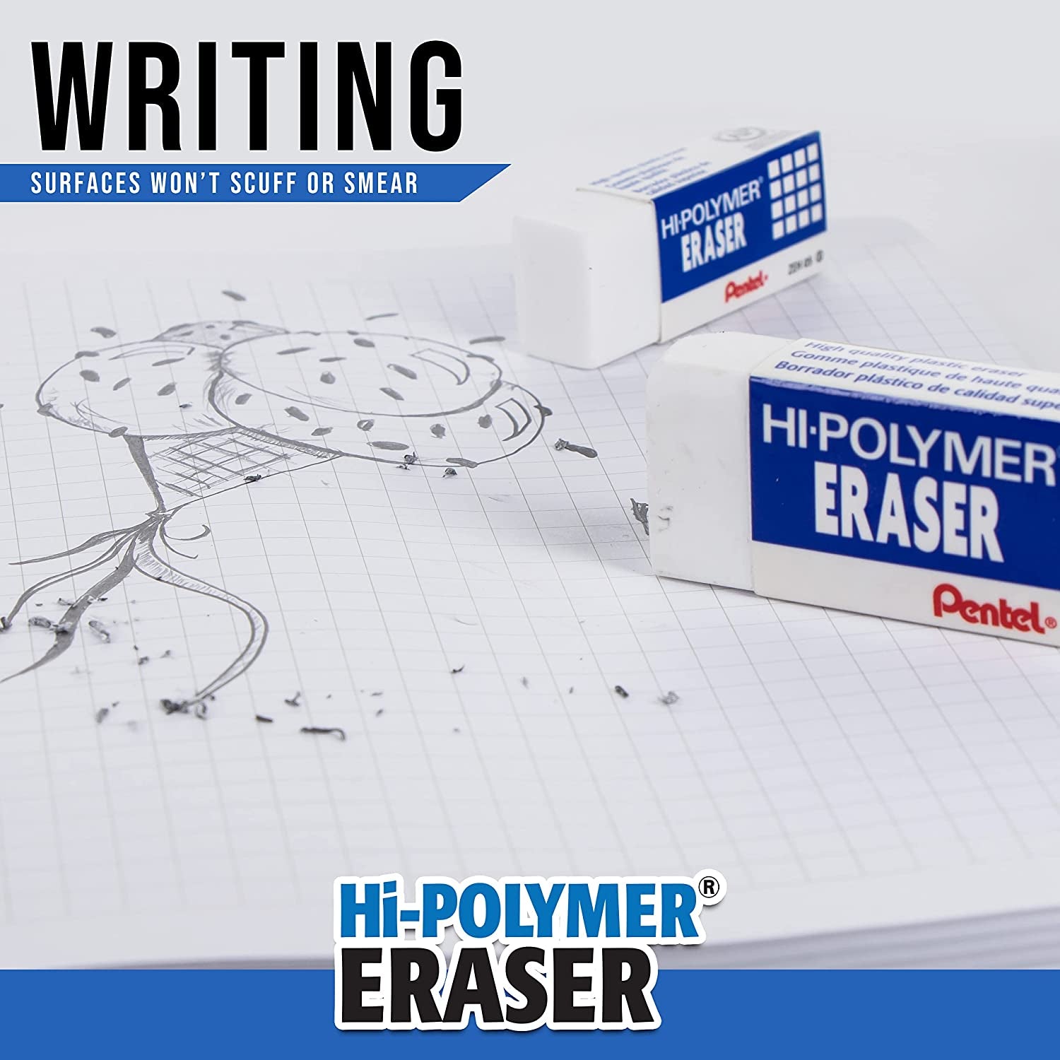 Hi-Polymer Block Eraser, Large, White, Pack of 10 Erasers