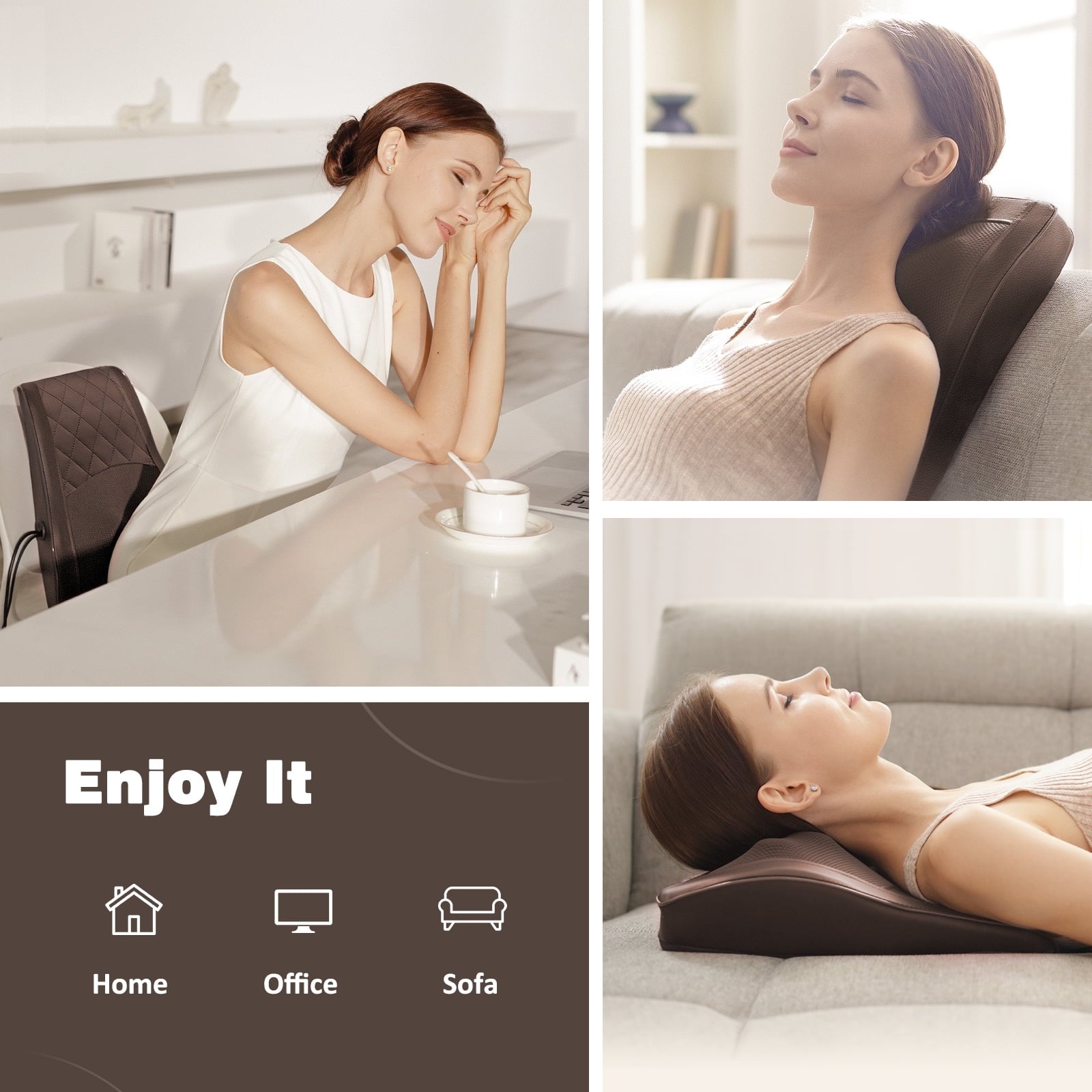 Neck & Back Massager with Heat, 3D Deep-Kneading Shiatsu Pillow, Brown — Gift for Mom & Dad