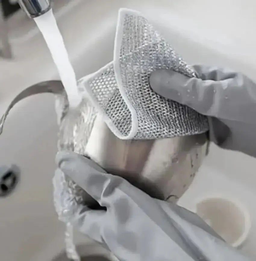 10Pcs Magic Dishcloth Silver Wire Cleaning Kitchen Cloth Thickened Microfiber Wash Towel Built-In Sponge Steel Wire Ball Rag