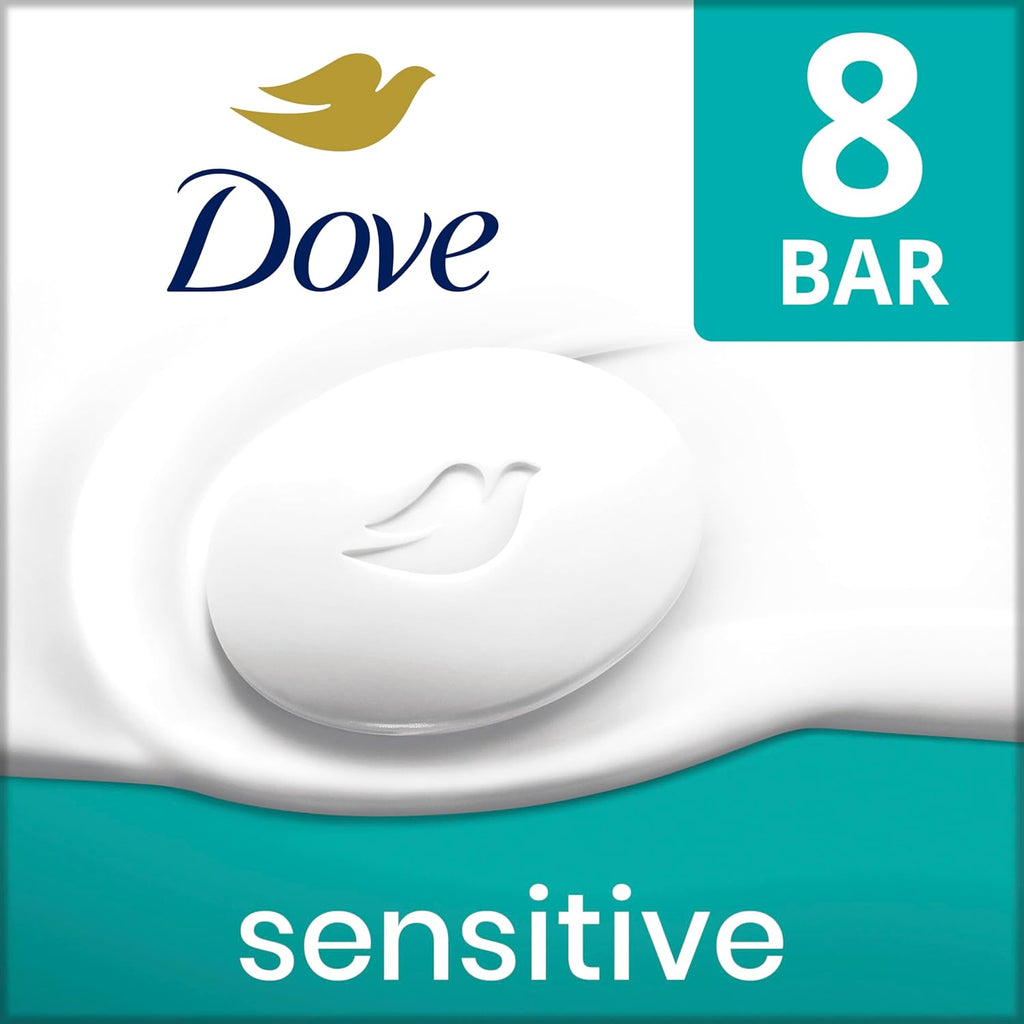 Dove Beauty Bar Soap Sensitive, 8 Bars for Sensitive Skin, Fragrance Free and Hypoallergenic 3.75 Oz