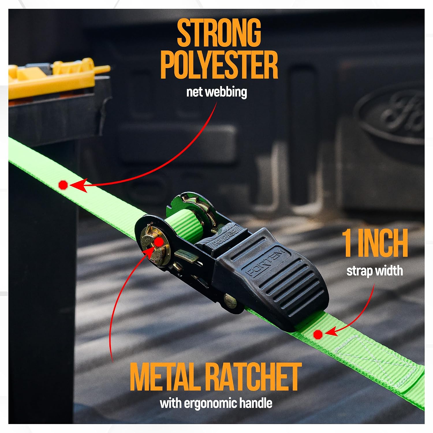 Ratchet Straps - Tie down Strap Set, 4 Pack, 1650Lb Break Strength