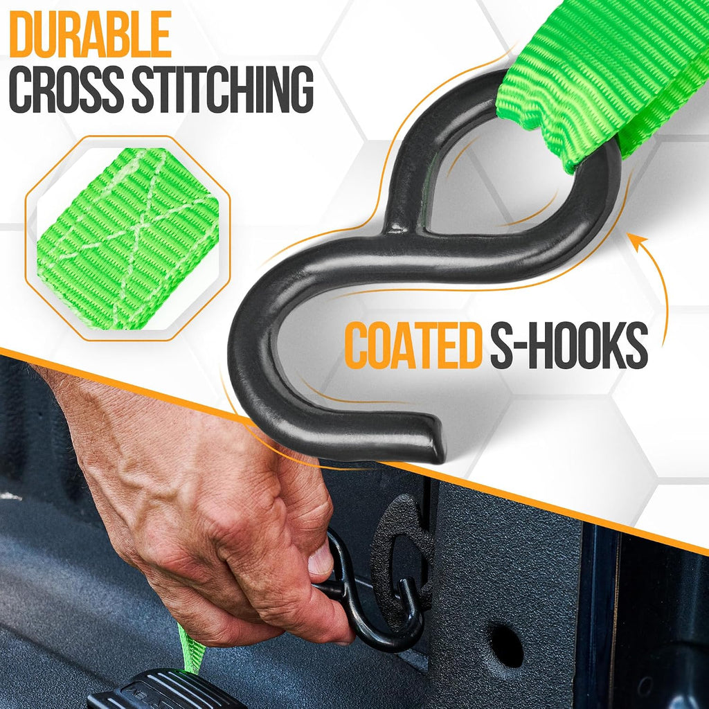 Ratchet Straps - Tie down Strap Set, 4 Pack, 1650Lb Break Strength