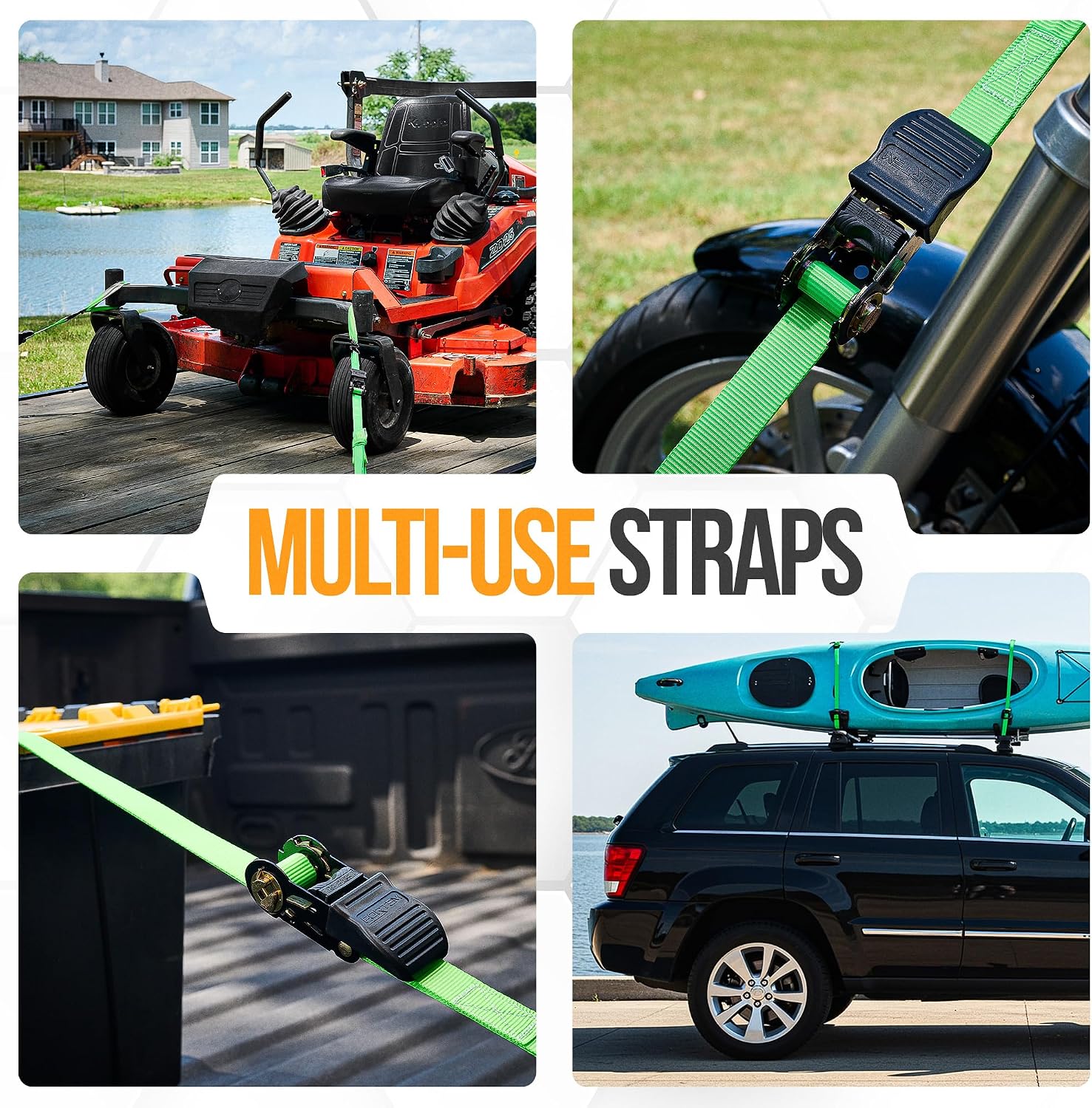 Ratchet Straps - Tie down Strap Set, 4 Pack, 1650Lb Break Strength