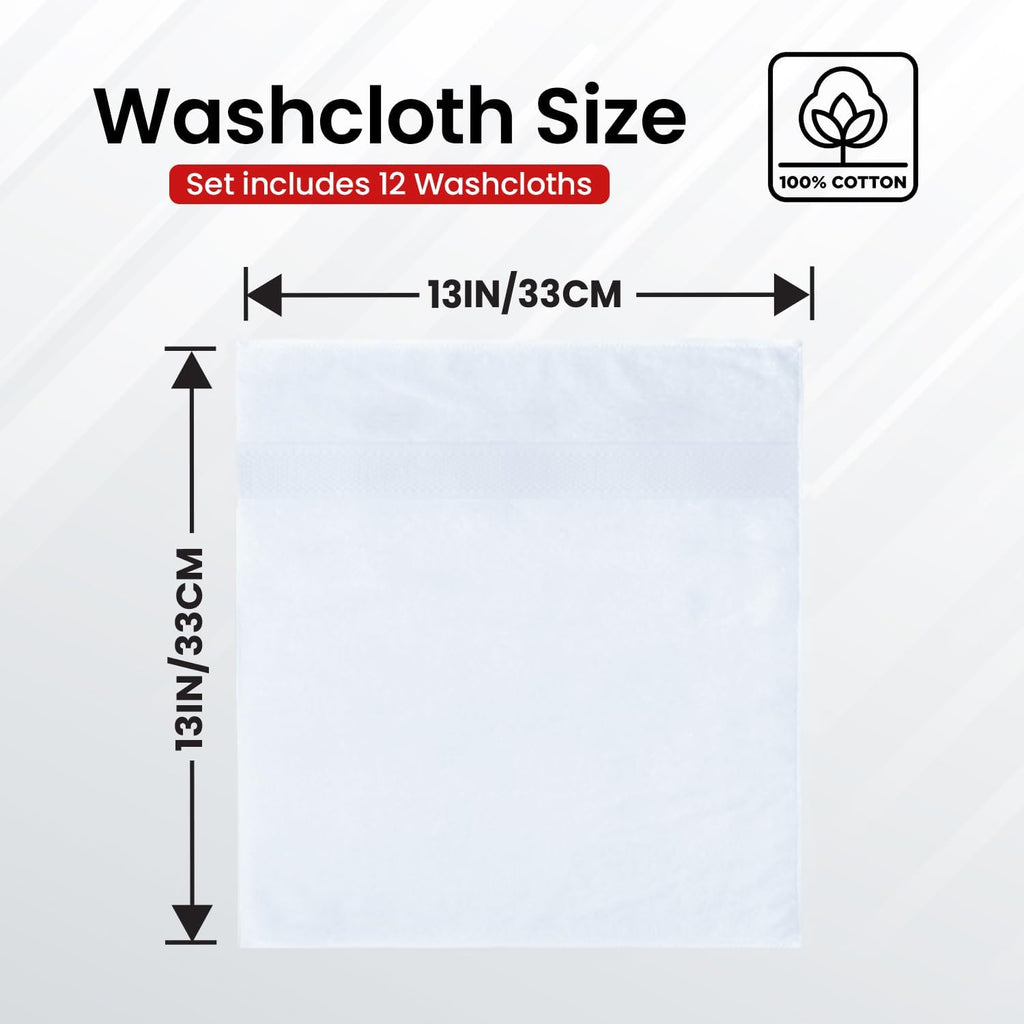100% Cotton Luxury Wash Cloths for Showering - 12 Pack