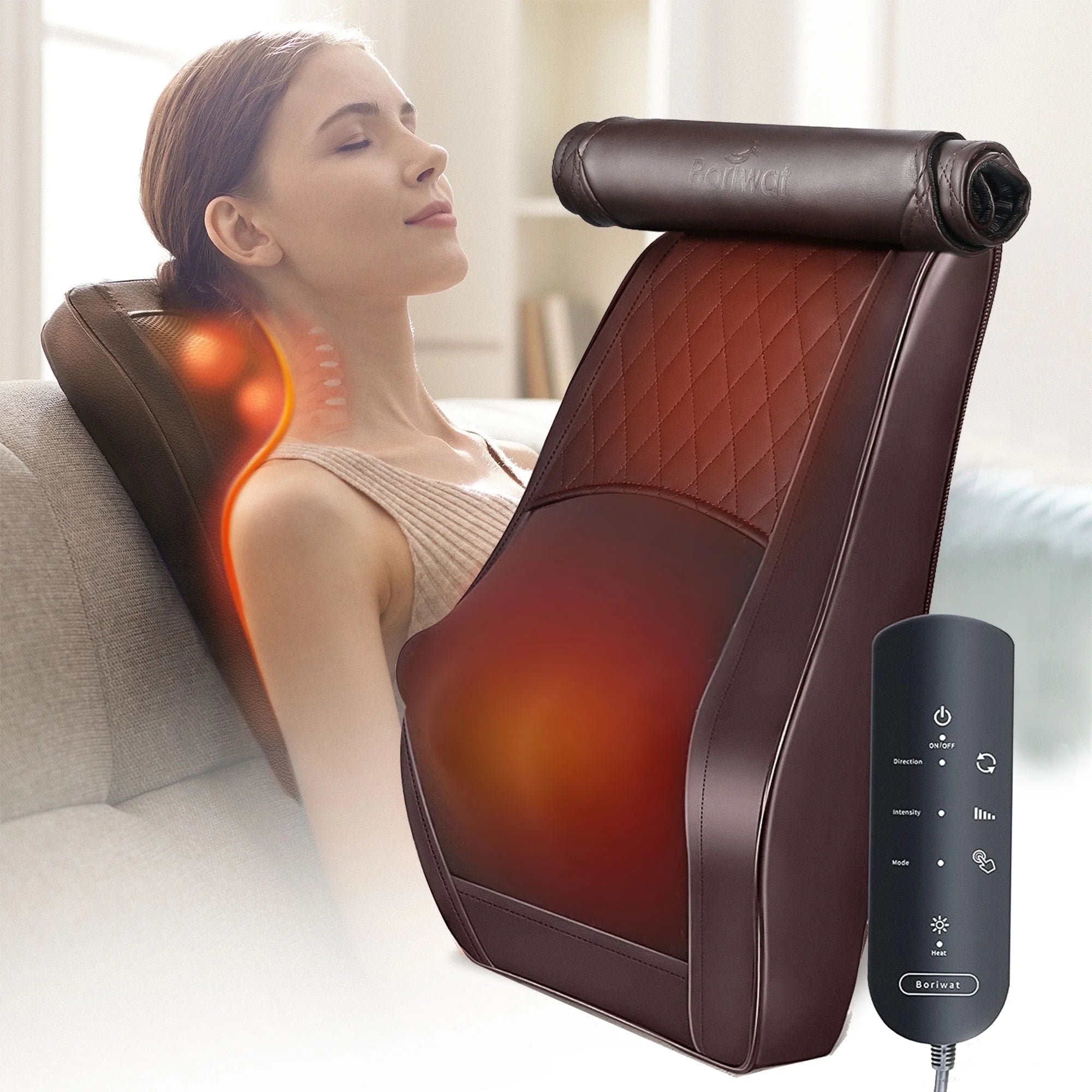 Neck & Back Massager with Heat, 3D Deep-Kneading Shiatsu Pillow, Brown — Gift for Mom & Dad