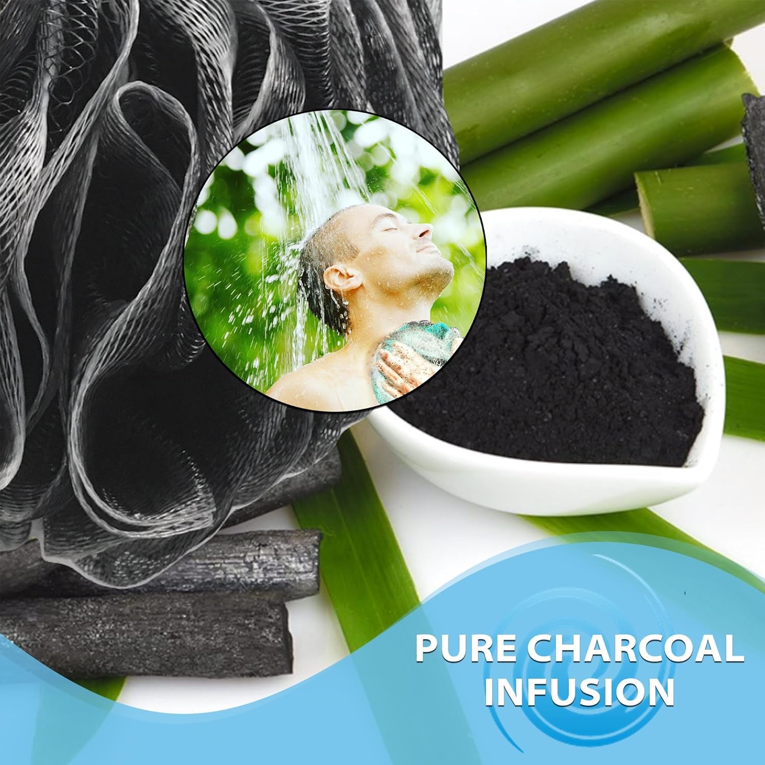 Loofah-Charcoal Bath-Sponge Xl-Color-4-Pack Extra-Large 75G