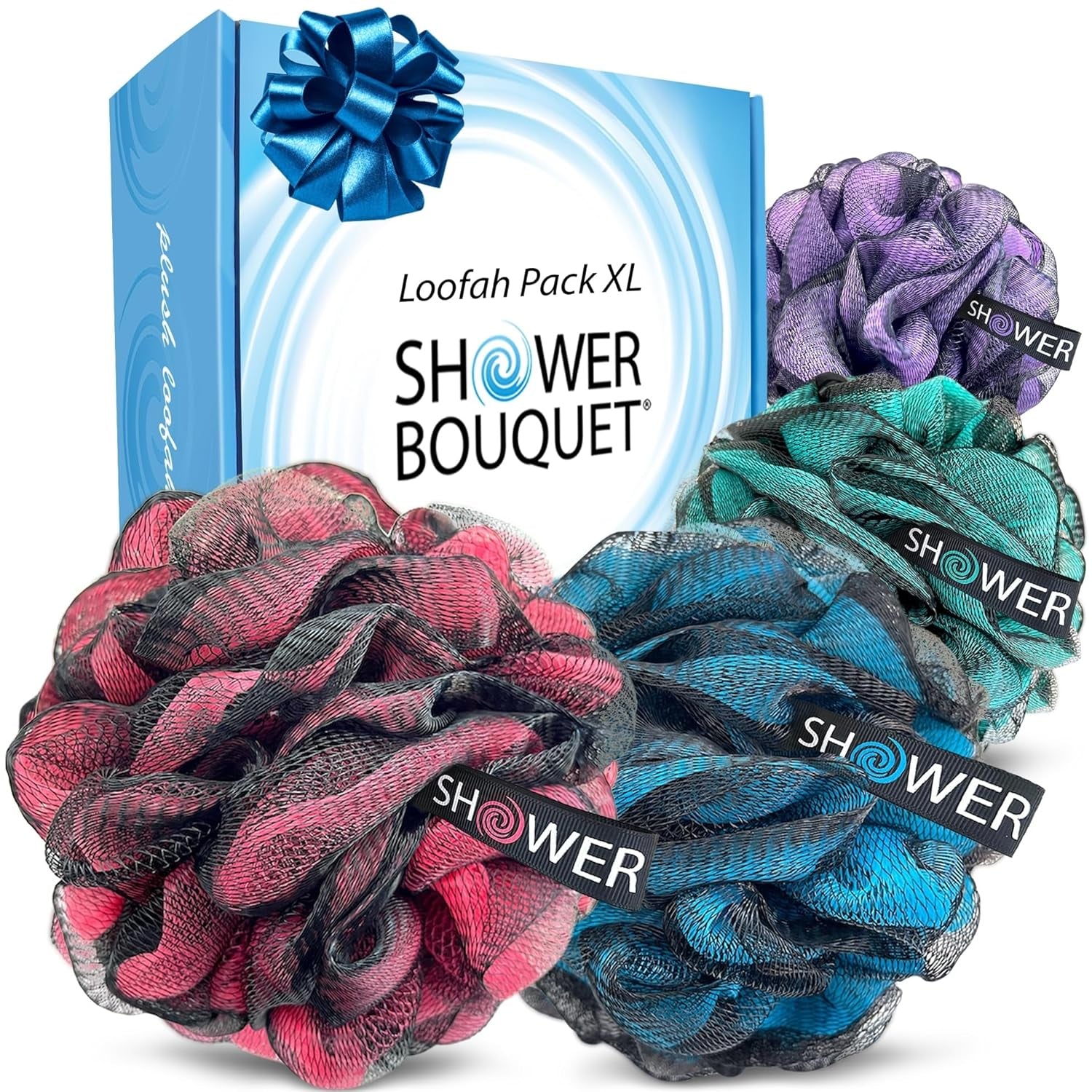 Loofah-Charcoal Bath-Sponge Xl-Color-4-Pack Extra-Large 75G