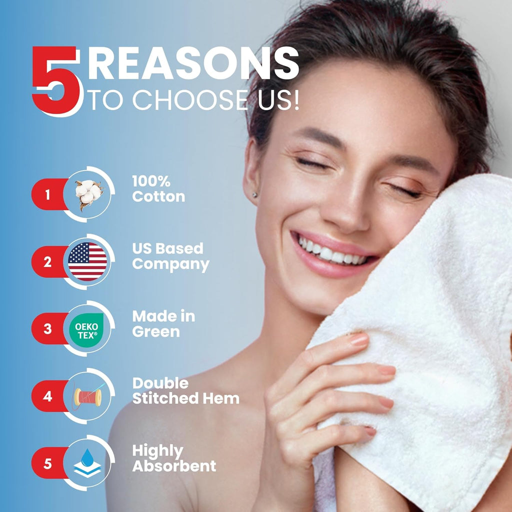 100% Cotton Luxury Wash Cloths for Showering - 12 Pack